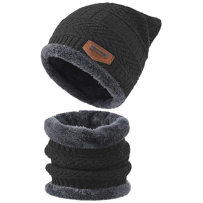 SONGTING Winter Knitting Skull Cap and Neck Scarf Wool Warm -