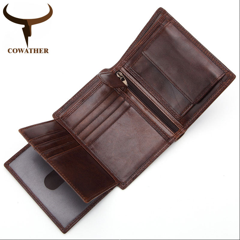 COWATHER 2019 100% top cow genuine leather short wallet men high quality men wallets vintage purse carteira Q523 free shipping