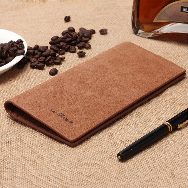 Men's Wallet Scrub Retro Ultra-thin Long Soft Leather Wallet Multi-card Wallet Card Holder Provide Name Engrave
