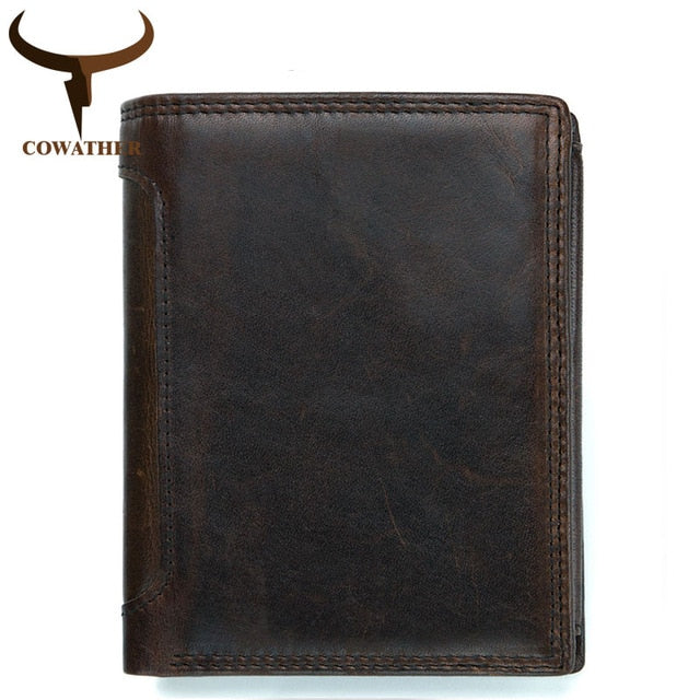COWATHER 2019 100% top cow genuine leather short wallet men high quality men wallets vintage purse carteira Q523 free shipping