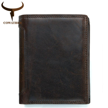 COWATHER 2019 100% top cow genuine leather short wallet men high quality men wallets vintage purse carteira Q523 free shipping