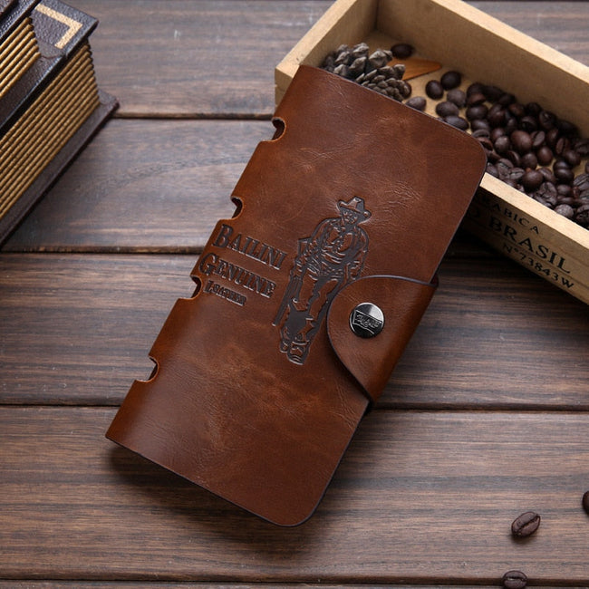 2019 Classic Vintage Man Hasp Hunter Cowboy Bailini Brand Long Leather Wallet Clutch with Coin Purse Pocket Leather Clutch Bags