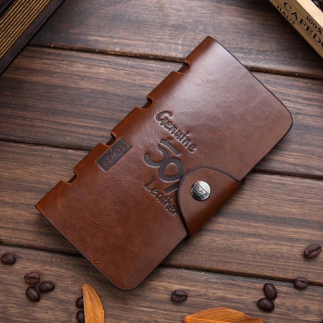 2019 Classic Vintage Man Hasp Hunter Cowboy Bailini Brand Long Leather Wallet Clutch with Coin Purse Pocket Leather Clutch Bags